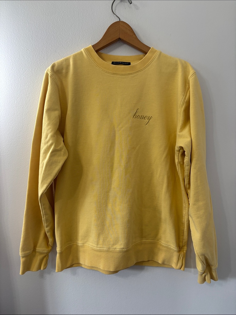 Brandy Melville Yellow 'honey' Embroidered Crew Sweatshirt